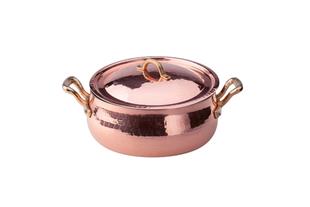 Casseruola bassa bombata in rame martellato stagnato 2mm – 2 maniglie 1 coperchio