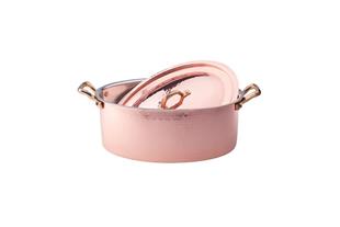 Casseruola ovale in rame martellato stagnato 2mm – 2 maniglie 1 coperchio