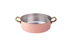 Casseruola bassa in rame liscio stagnato a mano 2mm – 2 maniglie