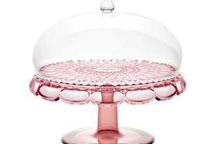 ALZATA CON CAMPANA IN VETRO ACRILICO COLORE ROSA