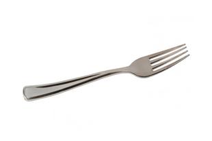 Mini forchettina plastica argentata, 10 cm